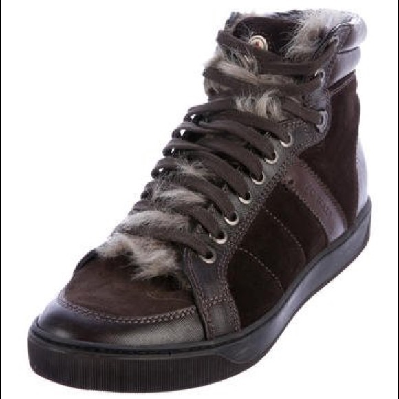Moncler Shoes - Moncler Shearling-Trimmed High-Top Sneakers